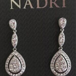 Brand new silver NADRI bright sparkling pave cubic zirconia teardrop earrings